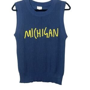 Le Lis University of Michigan Knit Sleeveless Sweater Vest Navy Yellow Sz Medium